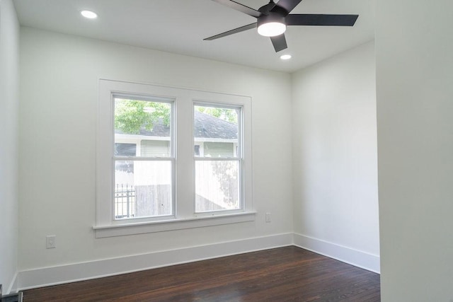1020 E 16th St, Houston, TX 77009 - unfurnished room featuring dark wood-style flooring, ceiling fan, and recessed lighting