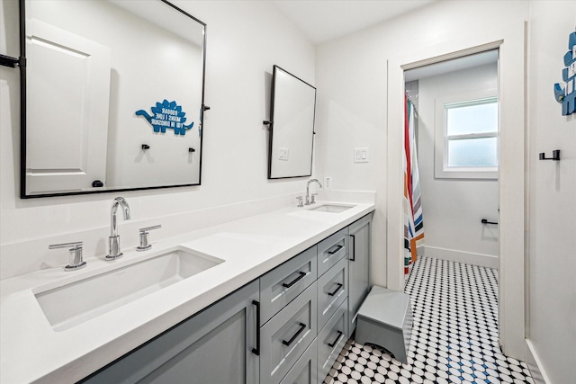 1247 Martin St, Houston, TX 77018 - full bathroom with double vanity and a shower with shower curtain
