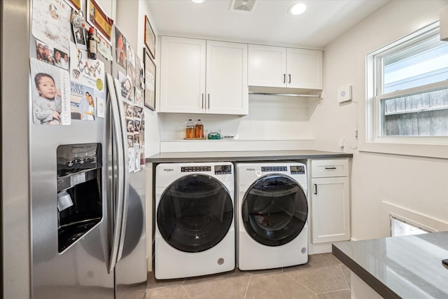 1247 Martin St, Houston, TX 77018 - washroom featuring washing machine and clothes dryer, light tile patterned floors, and recessed lighting