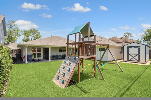 1247 Martin St, Houston, TX 77018 - view of jungle gym with a storage unit and a patio area
