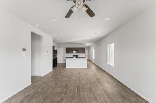 23322 Pelham Prairie Ln, Spring, TX 77373 - unfurnished living room with dark wood finished floors, a ceiling fan, and recessed lighting