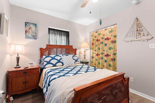 16711 Kingston Way, Galveston, TX 77554 - bedroom with wood finished floors and ceiling fan