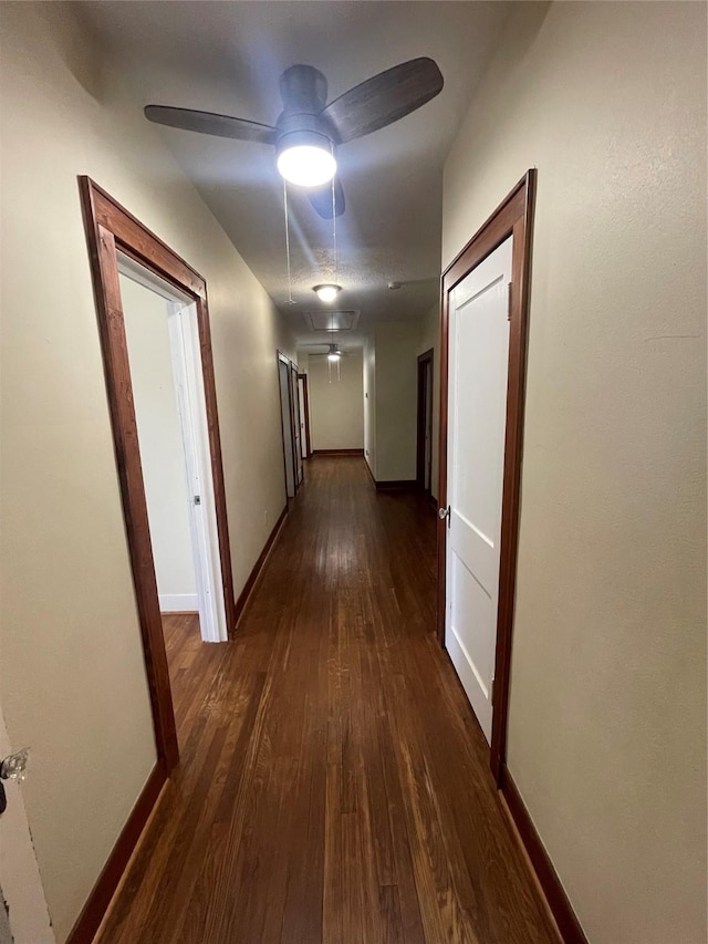 926 S Cass St, Centerville, TX 75833 - corridor featuring dark wood-style flooring and attic access