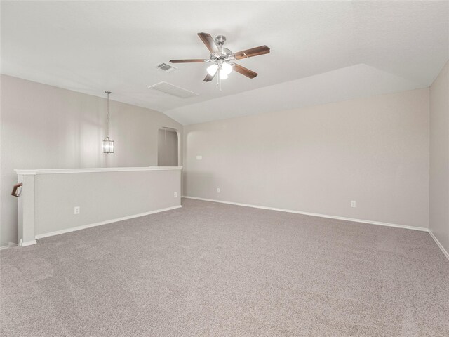 419 Eastern Phoebe, San Antonio, TX 78253 - empty room with vaulted ceiling, carpet flooring, and a ceiling fan