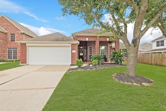 18114 Rustic Springs Dr, Tomball, TX 77375 - view of front of property with an attached garage, concrete driveway, brick siding, and roof with shingles