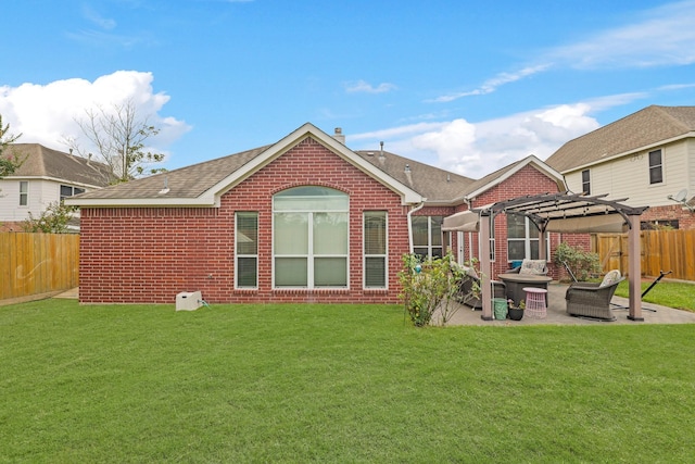 18114 Rustic Springs Dr, Tomball, TX 77375 - back of property featuring a pergola, brick siding, a patio area, a fenced backyard, and roof with shingles
