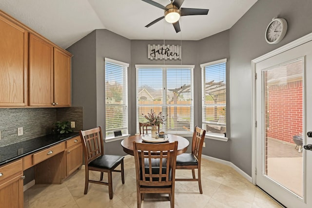 18114 Rustic Springs Dr, Tomball, TX 77375 - dining room featuring a ceiling fan and light tile patterned floors