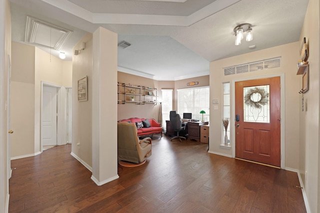 18114 Rustic Springs Dr, Tomball, TX 77375 - entryway with dark wood finished floors and baseboards
