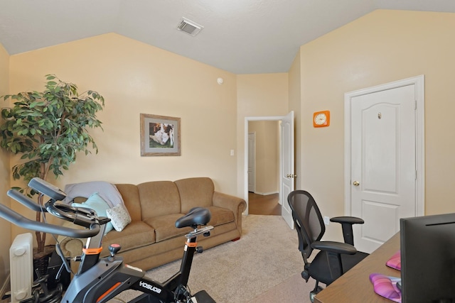 18114 Rustic Springs Dr, Tomball, TX 77375 - office space featuring vaulted ceiling and carpet