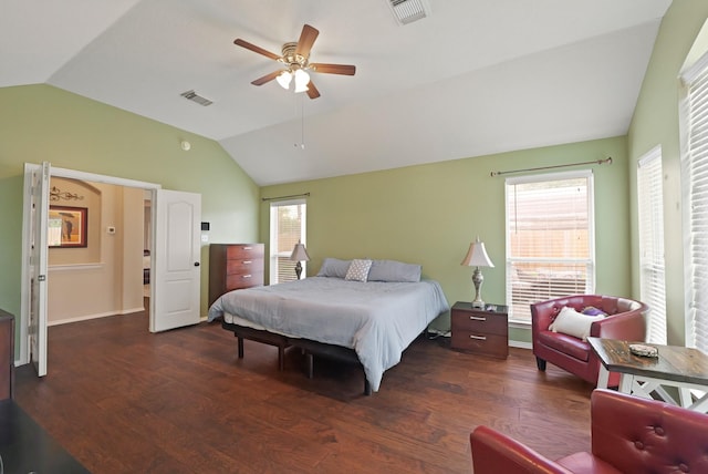 18114 Rustic Springs Dr, Tomball, TX 77375 - bedroom with lofted ceiling, wood finished floors, and a ceiling fan