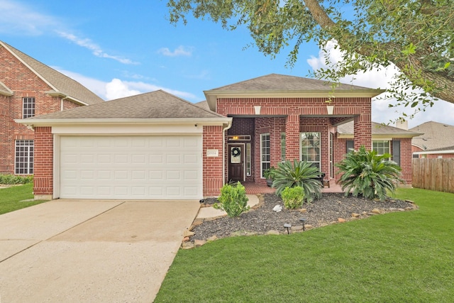 18114 Rustic Springs Dr, Tomball, TX 77375 - view of front of home with brick siding, concrete driveway, a garage, and a shingled roof