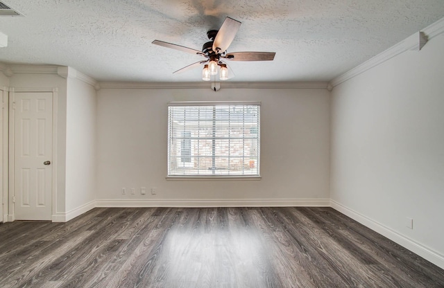 22710 Earlmist Dr, Spring, TX 77373 - empty room featuring wood finished floors, a textured ceiling, a ceiling fan, and ornamental molding