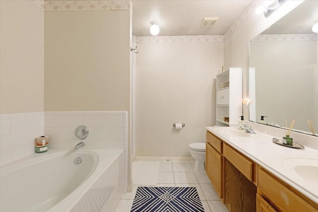 2210 Elm Forest Dr, Pearland, TX 77584 - bathroom featuring a garden tub, double vanity, tile patterned floors, and a shower