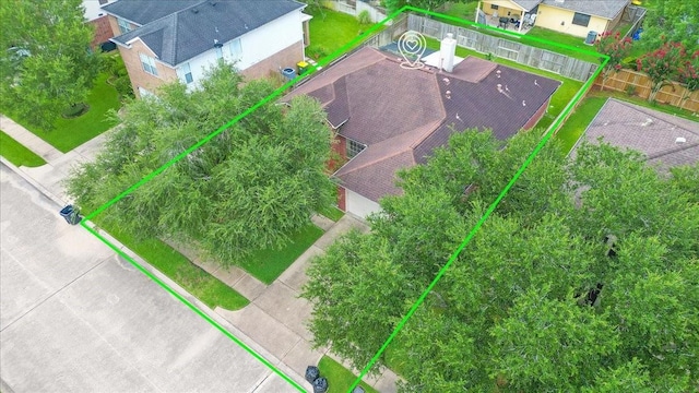 2210 Elm Forest Dr, Pearland, TX 77584 - aerial view of property and surrounding area featuring property parcel outlined