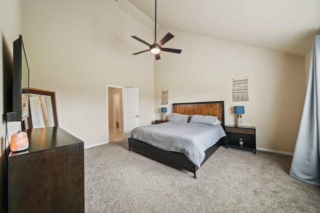 29023 Jacobs River Dr, Katy, TX 77494 - carpeted bedroom with high vaulted ceiling and ceiling fan