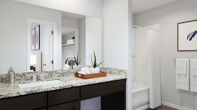 13328 Burbot Dr, Conroe, TX 77384 - bathroom with vanity, wood finished floors, and shower / tub combo