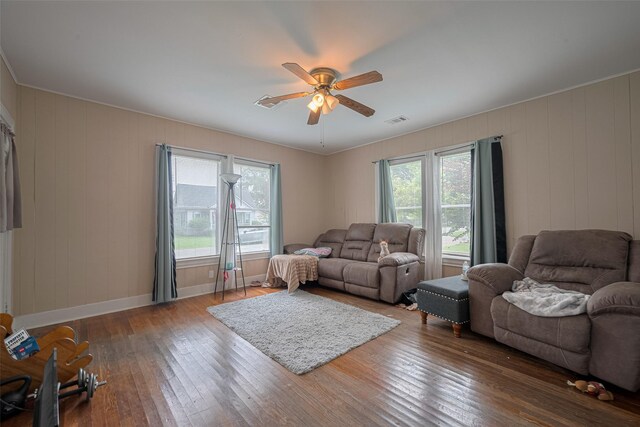 604 Abell St, Wharton, TX 77488 - living room featuring hardwood / wood-style floors and a ceiling fan