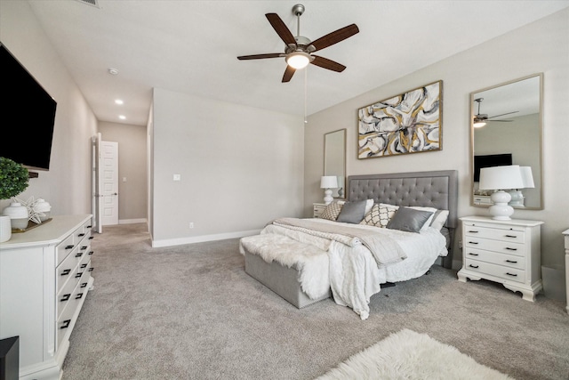 19526 Rock Quillwort Rd, Cypress, TX 77433 - bedroom with light carpet, a ceiling fan, and recessed lighting