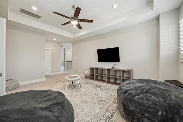 19526 Rock Quillwort Rd, Cypress, TX 77433 - bedroom featuring a raised ceiling, recessed lighting, carpet flooring, and a ceiling fan