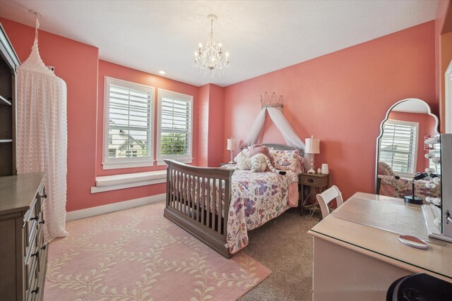 19526 Rock Quillwort Rd, Cypress, TX 77433 - carpeted bedroom featuring a chandelier and multiple windows