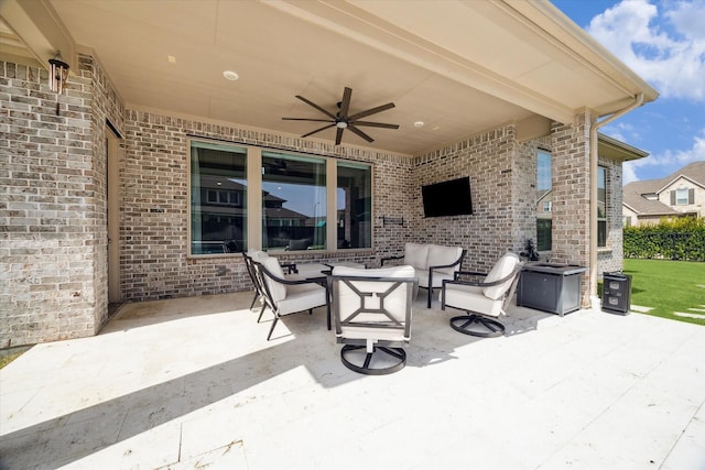 19526 Rock Quillwort Rd, Cypress, TX 77433 - view of patio / terrace with an outdoor living space and a ceiling fan