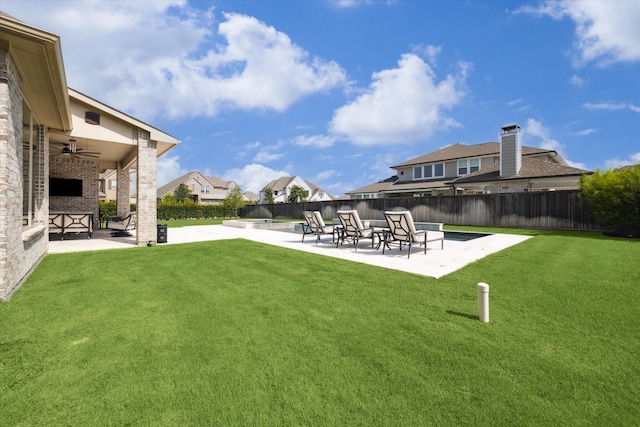 19526 Rock Quillwort Rd, Cypress, TX 77433 - fenced backyard with a patio, ceiling fan, and a residential view
