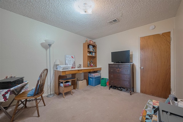 2017 Willow Bend Rd, Wharton, TX 77488 - office area featuring light colored carpet and a textured ceiling