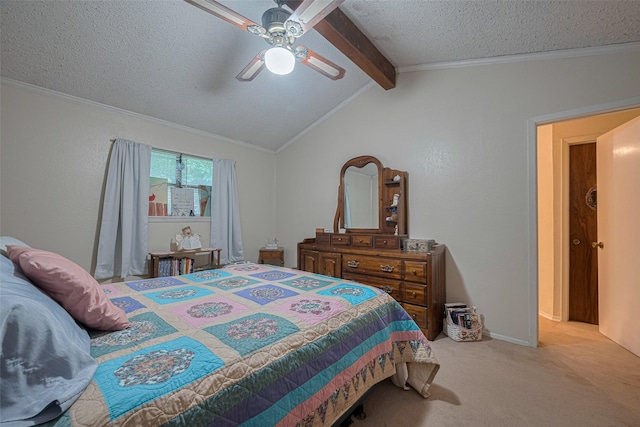 2017 Willow Bend Rd, Wharton, TX 77488 - bedroom with carpet floors, a textured ceiling, crown molding, and a ceiling fan