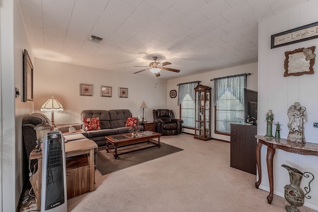 860 Helter St, La Grange, TX 78945 - living area featuring light carpet and ceiling fan