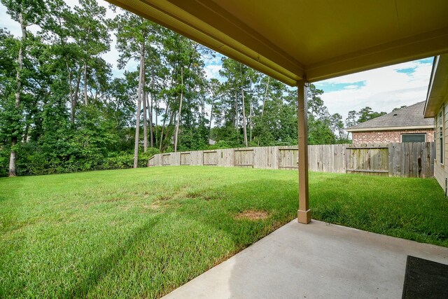 167 Courageous Side Way, Magnolia, TX 77354 - fenced backyard featuring a patio area and view of scattered trees