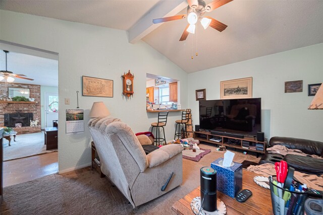 1805 Willow Bend Rd, Wharton, TX 77488 - living area featuring a ceiling fan and a brick fireplace