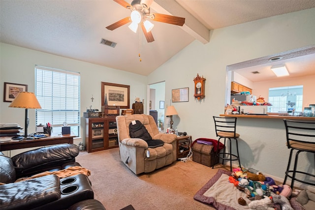 1805 Willow Bend Rd, Wharton, TX 77488 - living room featuring light colored carpet and a ceiling fan