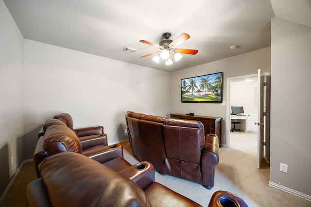 4607 Wellbrook Ln, Katy, TX 77450 - home theater room with ceiling fan and light carpet