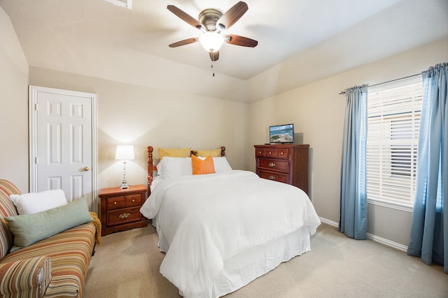4607 Wellbrook Ln, Katy, TX 77450 - bedroom with light carpet, ceiling fan, and lofted ceiling