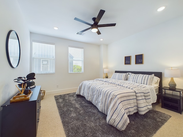 8319 Springwood Canyon Ln, Houston, TX 77055 - bedroom featuring light carpet, recessed lighting, and ceiling fan
