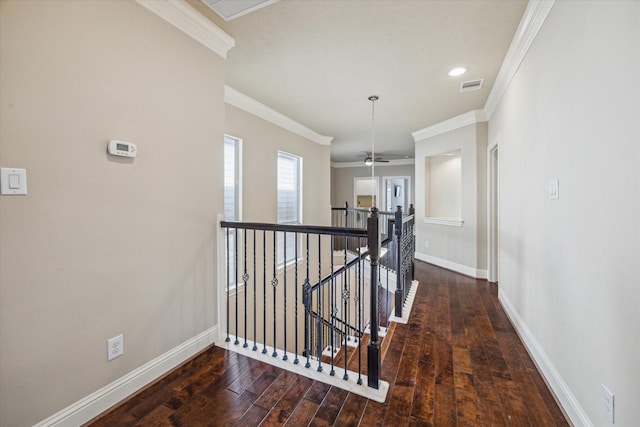 5708 Petty St Unit B, Houston, TX 77007 - corridor with an upstairs landing, crown molding, and hardwood / wood-style flooring