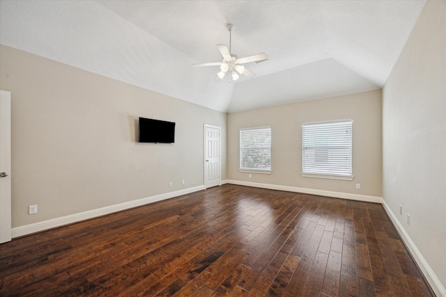 5708 Petty St Unit B, Houston, TX 77007 - spare room featuring ceiling fan, dark wood-type flooring, and vaulted ceiling