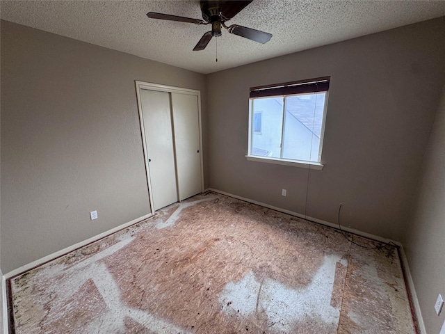 1629 Sylvia Ct, Round Rock, TX 78681 - unfurnished bedroom featuring a closet, a textured ceiling, and a ceiling fan