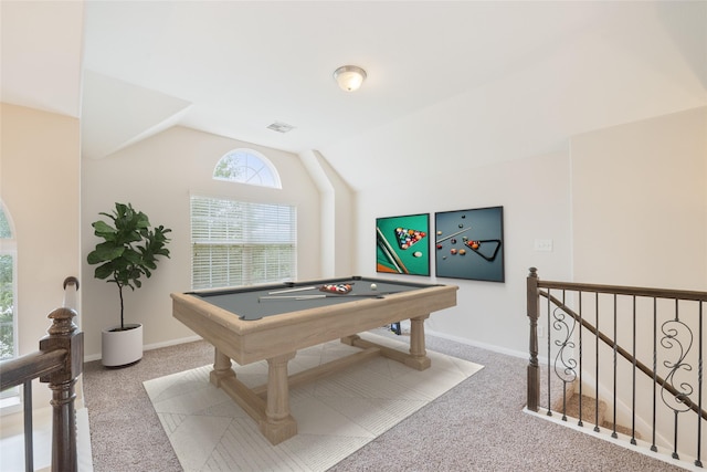 15315 Skyhill Dr, Cypress, TX 77433 - game room with carpet, lofted ceiling, and billiards table