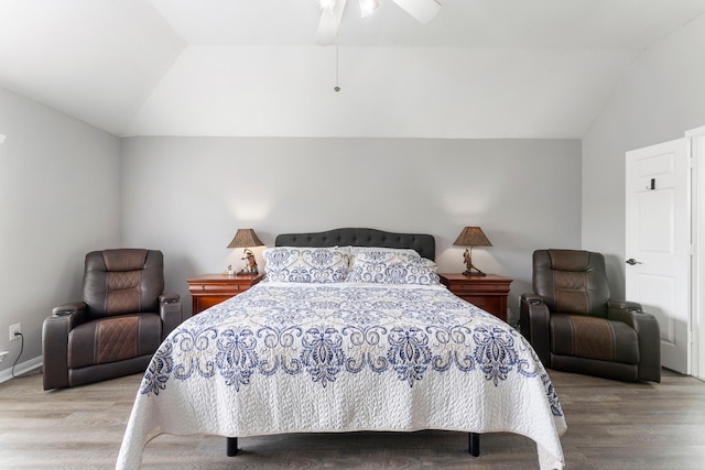38318 E Sulphur Creek Dr, Magnolia, TX 77355 - bedroom with lofted ceiling, light wood finished floors, and ceiling fan