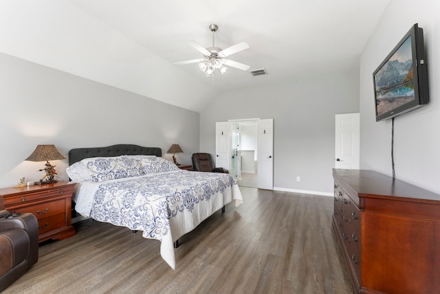 38318 E Sulphur Creek Dr, Magnolia, TX 77355 - bedroom with wood finished floors, lofted ceiling, and ceiling fan