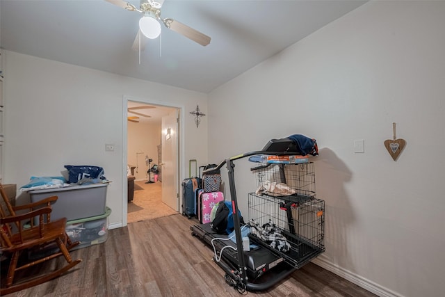 513 Frankie St, Wharton, TX 77488 - exercise area featuring wood finished floors and a ceiling fan
