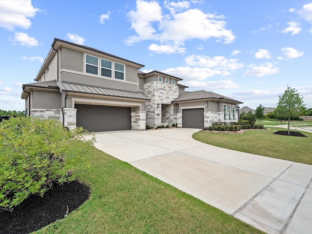 21310 Blue Wood Aster Ct, Cypress, TX 77433 - prairie-style house featuring stone siding, stucco siding, driveway, and a front yard