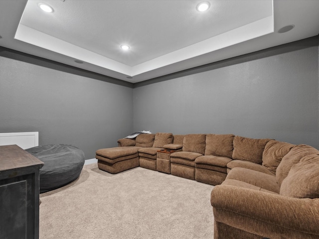 21310 Blue Wood Aster Ct, Cypress, TX 77433 - living area with carpet floors, a tray ceiling, and recessed lighting