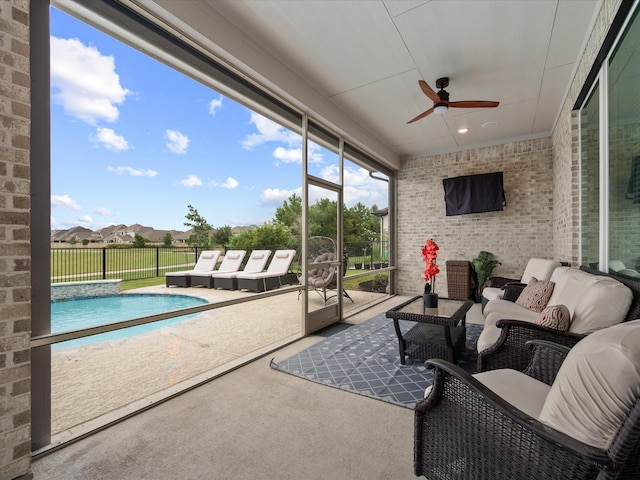 21310 Blue Wood Aster Ct, Cypress, TX 77433 - sunroom with outdoor lounge area and ceiling fan