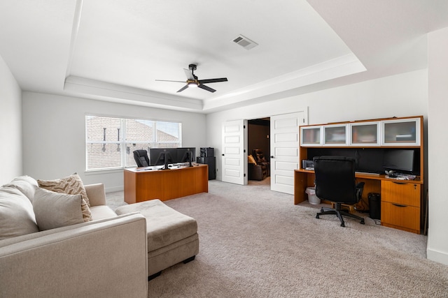 6523 Poplar Meadow Ln, Katy, TX 77493 - carpeted office space with a raised ceiling and a ceiling fan