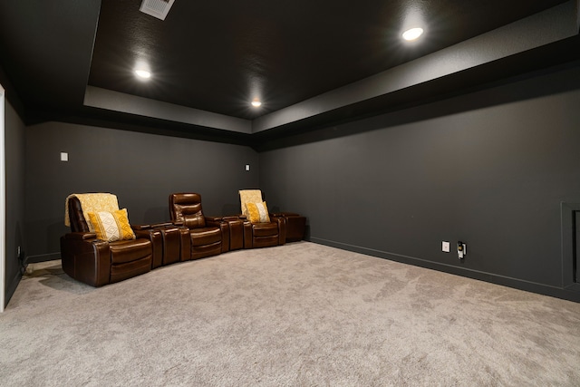6523 Poplar Meadow Ln, Katy, TX 77493 - home theater room featuring carpet flooring, recessed lighting, and a raised ceiling
