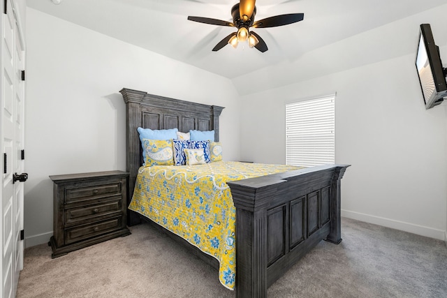 6523 Poplar Meadow Ln, Katy, TX 77493 - bedroom with light carpet, vaulted ceiling, and ceiling fan