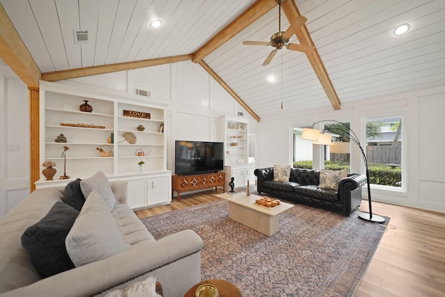 15722 Falmouth Dr, Houston, TX 77059 - living area featuring light wood-style flooring, ceiling fan, recessed lighting, and wooden ceiling