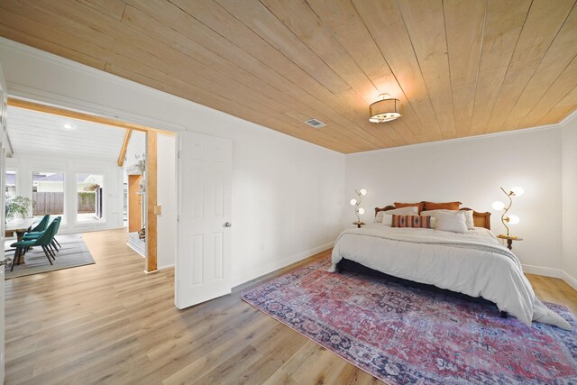 15722 Falmouth Dr, Houston, TX 77059 - bedroom featuring wooden ceiling, ornamental molding, and light wood-style floors